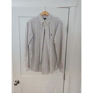 #136 Ralph Lauren Men's 17 XL Classic Fit Button Up white/brown pinstripe shirt